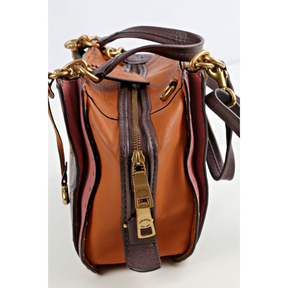 Coach Dreamer Satchel 35605 Oxblood Colorblock Rivet Leather Shoulder Bag Purse - Picture 7 of 16